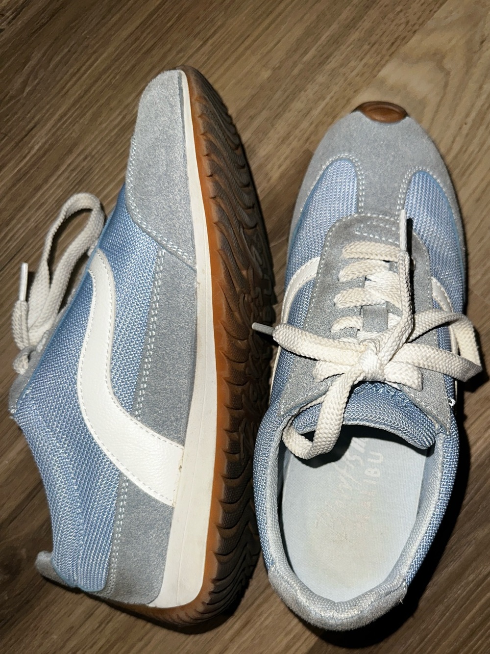 Women's Light Blue and Gray Casual Sneakers - White Accent